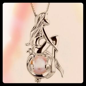 925 Mermaid Ariel Princess Pearl Cage Necklace